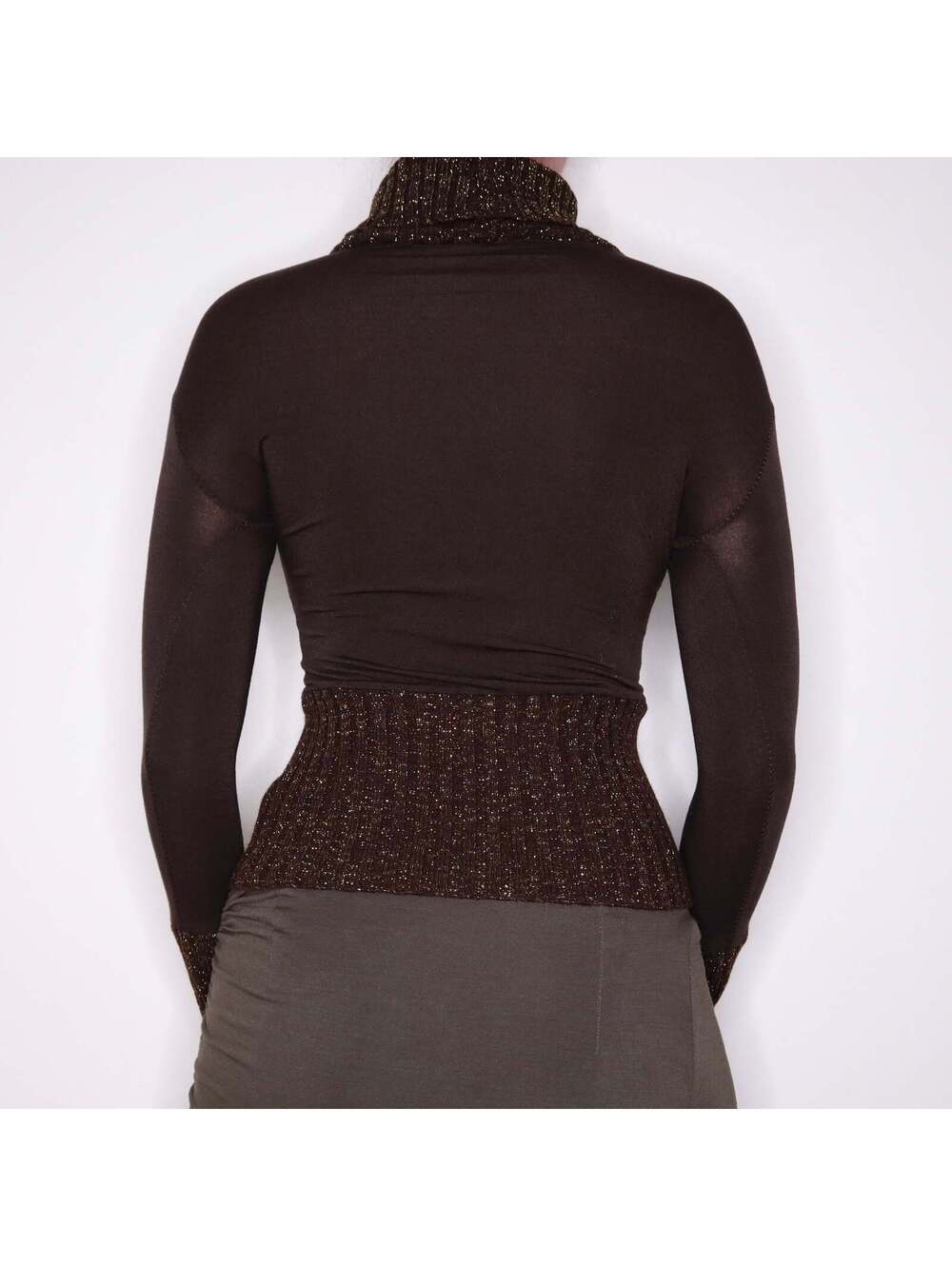 Y2K Italian Brown and Gold Printed Turtleneck (S) - Picture 2 of 5